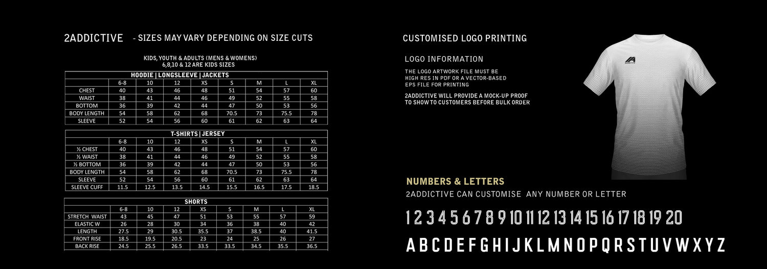 2addictive teamwear - sizechart